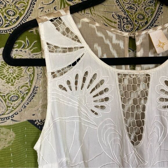 Andree DeLair x Anthropolgie Cream/ Tan Silk-Blend Sleeveless Maxi Dress Size 6 - Picture 4 of 16